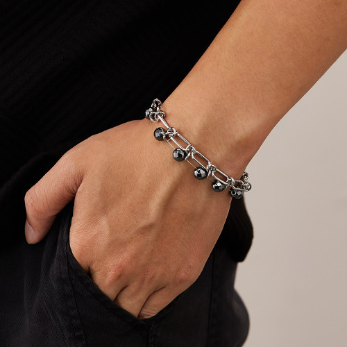 Wholesale Stainless Steel Black Gallstone Bracelet