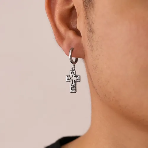 Wholesale Stainless Steel Hip Hop Cross Drop Earrings