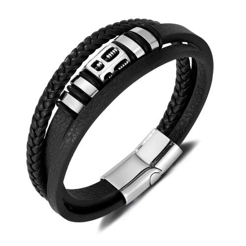 Wholesale Multiple Leather Bracelet with Steel Beads