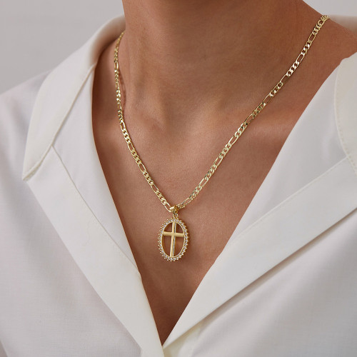 Wholesale Women Copper Zirconia Cross Necklace