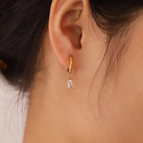 Wholesale Stainless Steel Rectangular CZ Drop Earrings