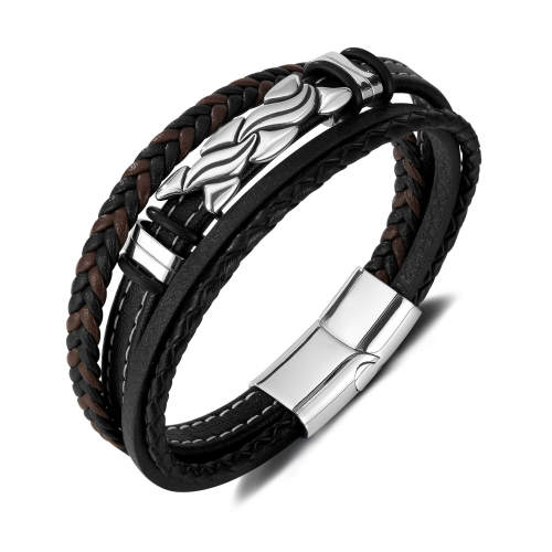 Wholesale Stainless Steel Cool Mens Leather Bracelets