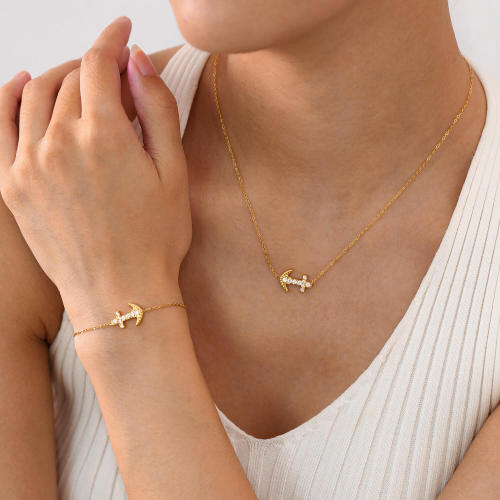 Wholesale Stainless Steel Anchor Bracelet and Necklace Set