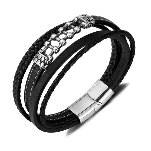 Wholesale Stainless Steel Chain Leather Bracelet