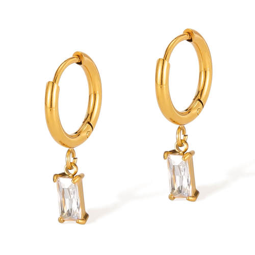 Wholesale Stainless Steel Rectangular CZ Drop Earrings