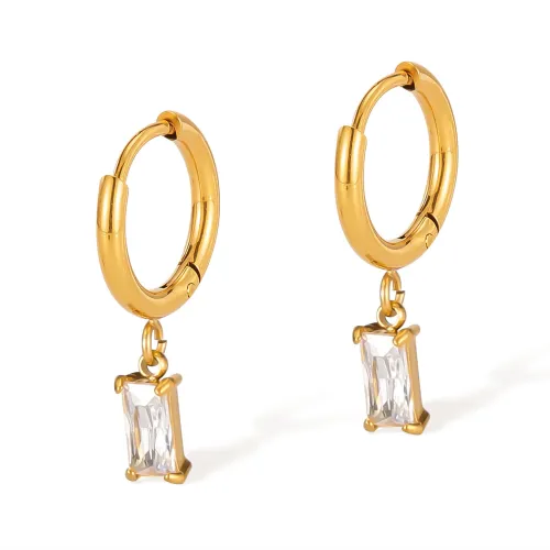 Wholesale Stainless Steel Rectangular CZ Drop Earrings
