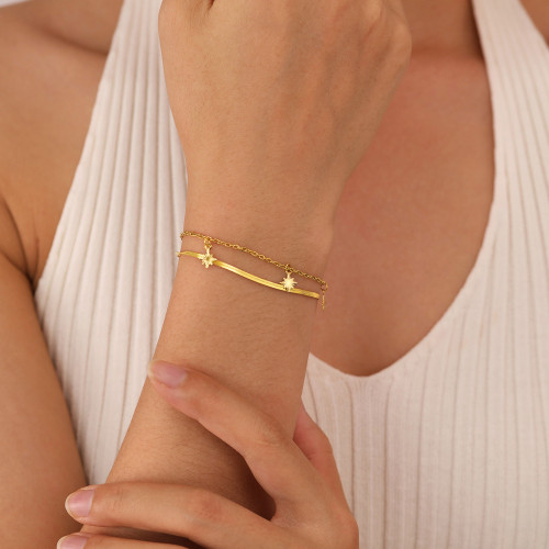 Wholesale Stainless Steel Gold Double Stacked Bracelet