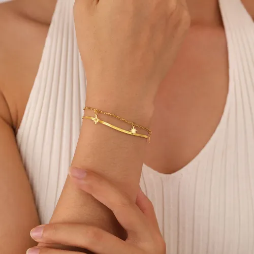 Wholesale Stainless Steel Gold Double Stacked Bracelet