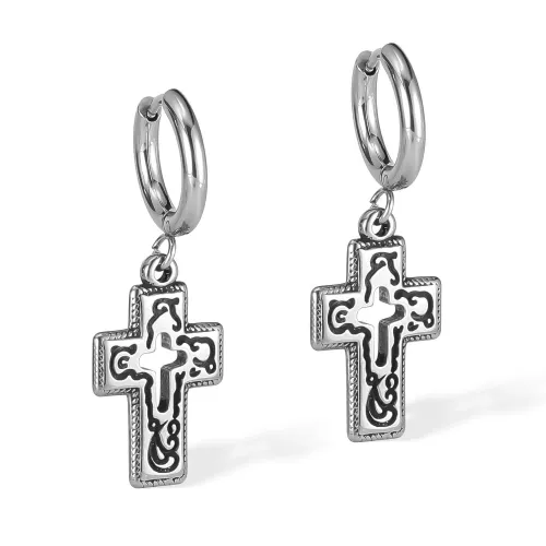 Wholesale Stainless Steel Hip Hop Cross Drop Earrings