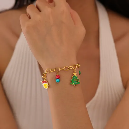 Wholesale Stainless Steel Christmas Tree Bell Bracelet