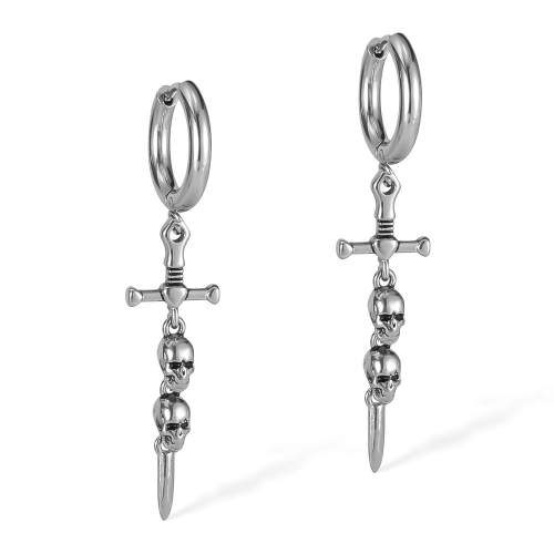 Wholesale Stainless Steel Cross Link Skull Dangling Earrings