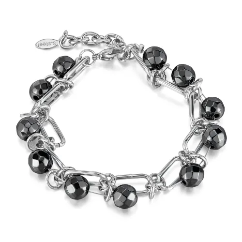 Wholesale Stainless Steel Black Gallstone Bracelet