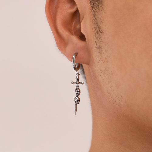 Wholesale Stainless Steel Cross Link Skull Dangling Earrings