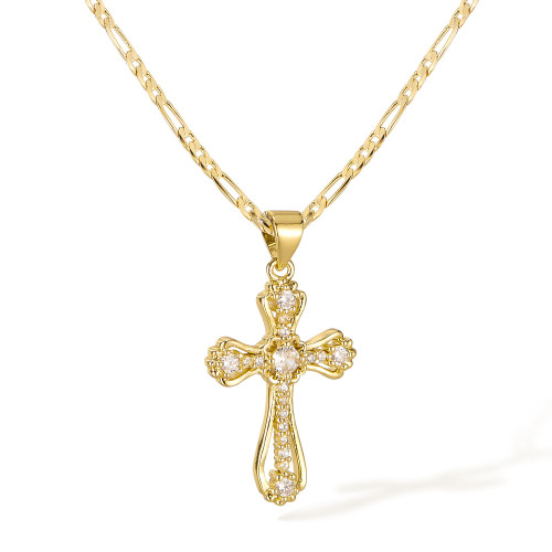 Wholesale Women Copper CZ Cross Necklace