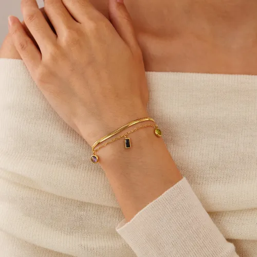 Wholesale Stainless Steel Charming Colored CZ Herringbone Bracelet
