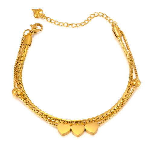 Wholesale Stainless Steel Gold Stacked Hearts NK Chain Bracelet