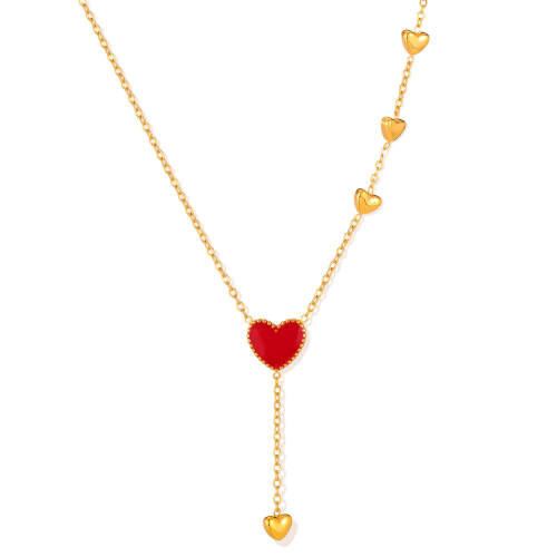 Wholesale Stainless Steel Red Enamel Heart Necklace