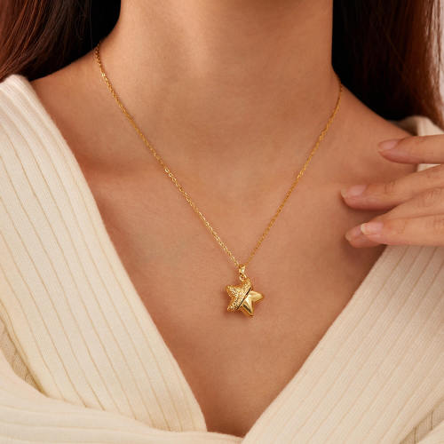 Wholesale Red CZ in Copper Star Necklace