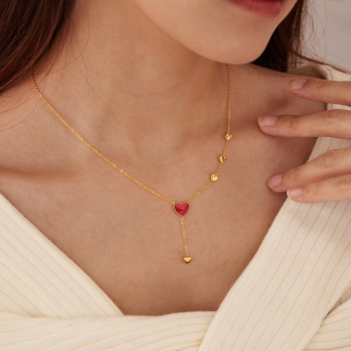 Wholesale Stainless Steel Red Enamel Heart Necklace