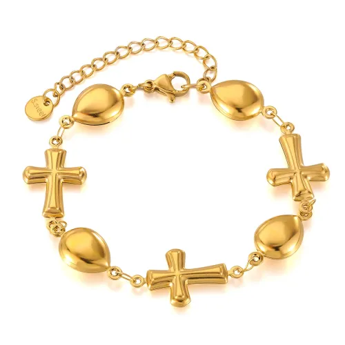 Wholesale Stainless Steel Chunky Water Drop Cross Bracelet