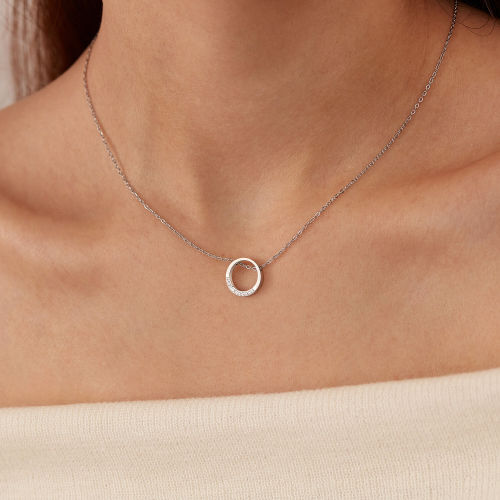 Wholesale Stainless Steel Eternity Circle Necklace with CZ