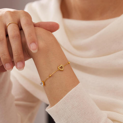 Wholesale Stainless Steel CZ Love Link Chain Bracelet