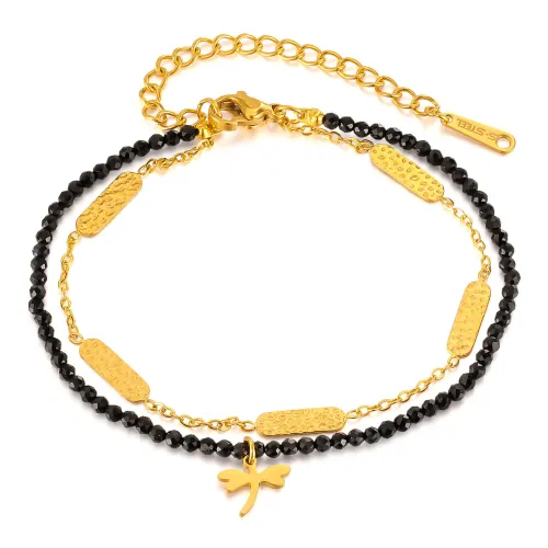 Wholesale Stainless Steel Black Beads Stacking Bracelet