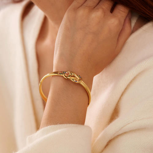 Wholesale Stainless Steel Colored Zircon Knot Bangle