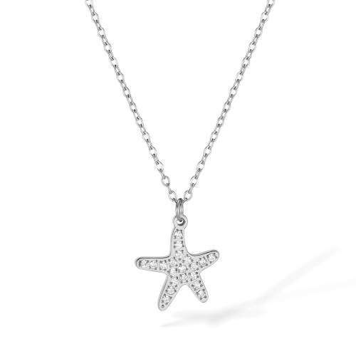 Wholesale Stainless Steel Inlay CZ Starfish Necklace