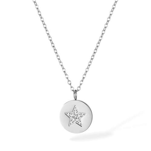 Wholesale Stainless Steel Star Coin Necklace with CZ