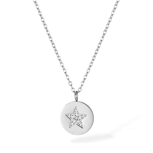 Wholesale Stainless Steel Star Coin Necklace with CZ