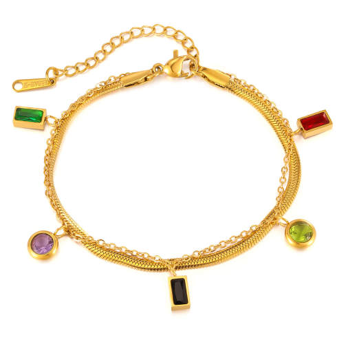 Wholesale Stainless Steel Charming Colored CZ Herringbone Bracelet