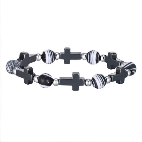 Wholesale Black Gallstone Cross Alloy Beads Bracelet