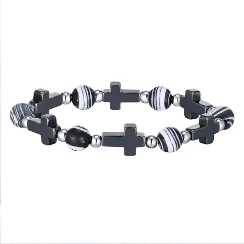 Wholesale Black Gallstone Cross Alloy Beads Bracelet