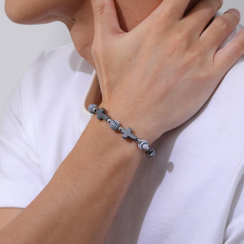 Wholesale Black Gallstone Cross Alloy Beads Bracelet