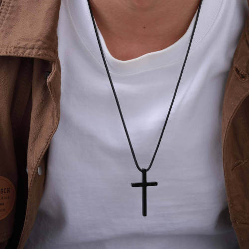 Wholesale Stainless Steel Minimalist Black Cross Necklace