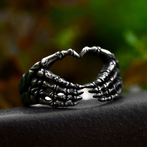 Wholesale Stainless Steel Skull Hand Bone Heart Ring