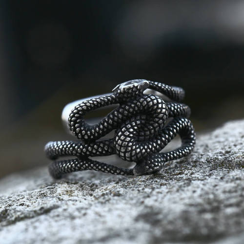 Wholesale Stainless Steel Vintage Rock Double Snake Open Ring