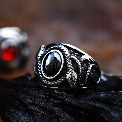 Wholesale Stainless Steel Vintage Punk Double Head Snake Ring