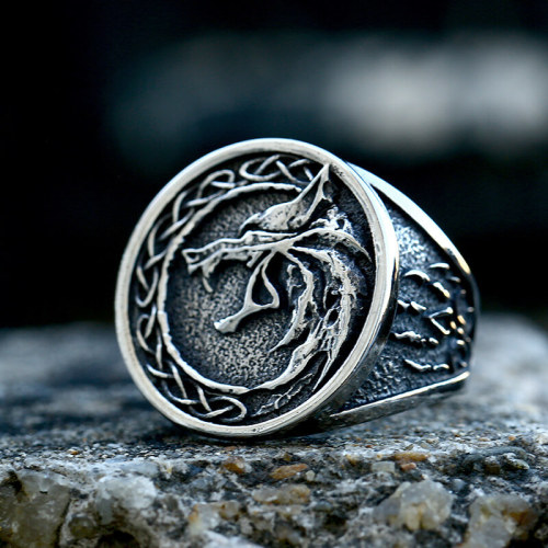 Wholesale Stainless Steel Vintage Wolf Head Signet Ring