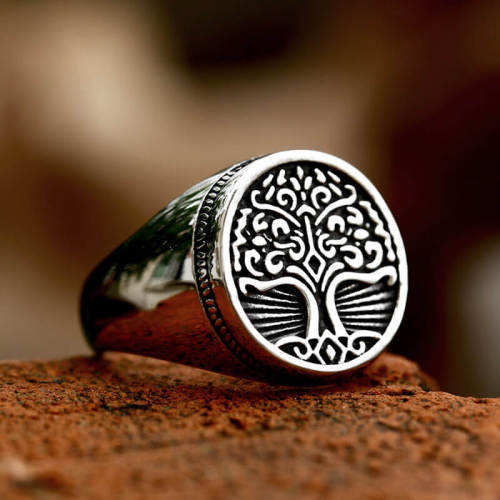 Wholesale Stainless Steel Vintage Tree of Life Signet Ring