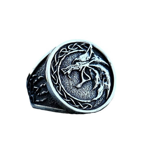 Wholesale Stainless Steel Vintage Wolf Head Signet Ring