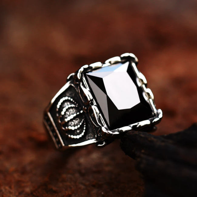 Wholesale Stainless Steel Biker Colorful Stone Crown Ring
