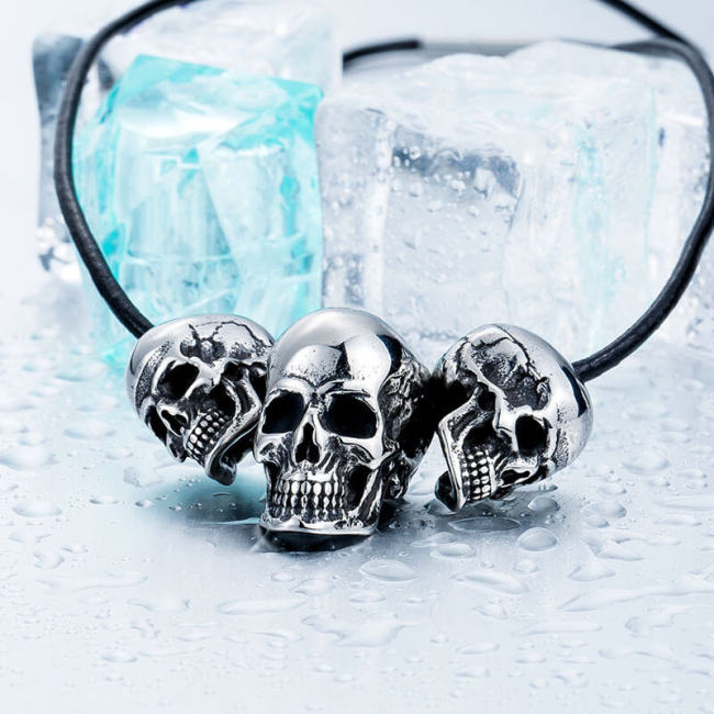 Wholesale Stainless Steel Gothic Three Skull Beads Pendant