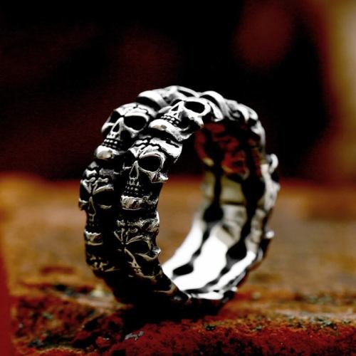 Wholesale Stainless Steel Vintage Double Row Skull Ring