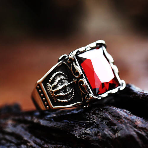 Wholesale Stainless Steel Biker Colorful Stone Crown Ring