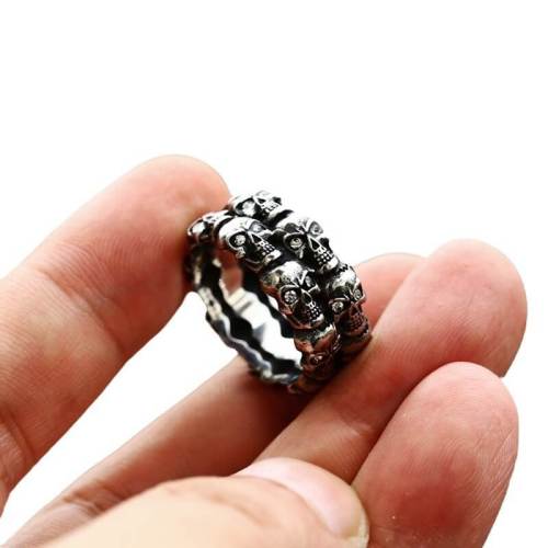 Wholesale Stainless Steel Vintage Double Row Skull Ring