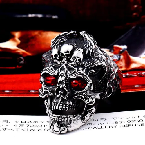 Wholesale Stainless Steel Skull Ring with CZ Eyes