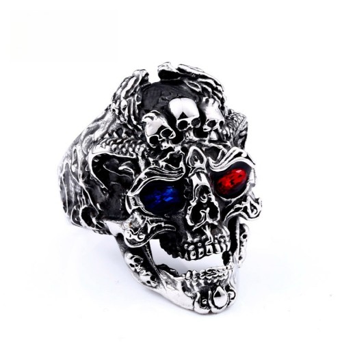 Wholesale Stainless Steel Skull Ring with CZ Eyes