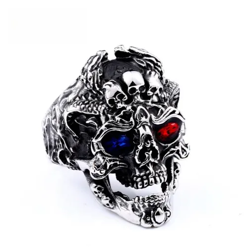 Wholesale Stainless Steel Skull Ring with CZ Eyes